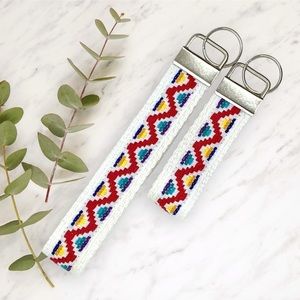 Handmade Wristlet Key Fob Holder Key Wristlet/ 2 piece set/ Embroidery Motif